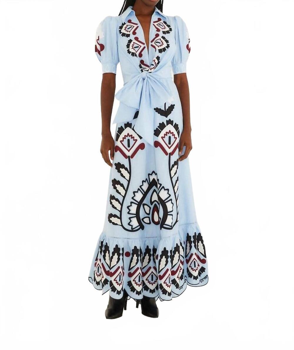 NEW FARM RIO artisanal short sleeve maxi dress in blue